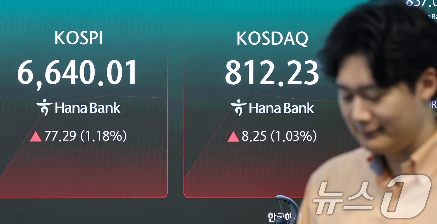 3일 오전 서울 중구 하나은행 딜링룸 전광판에 코스피, 코스닥 지수가 표시되고 있다. 2026.9.3 ⓒ 뉴스1 김도우 기자