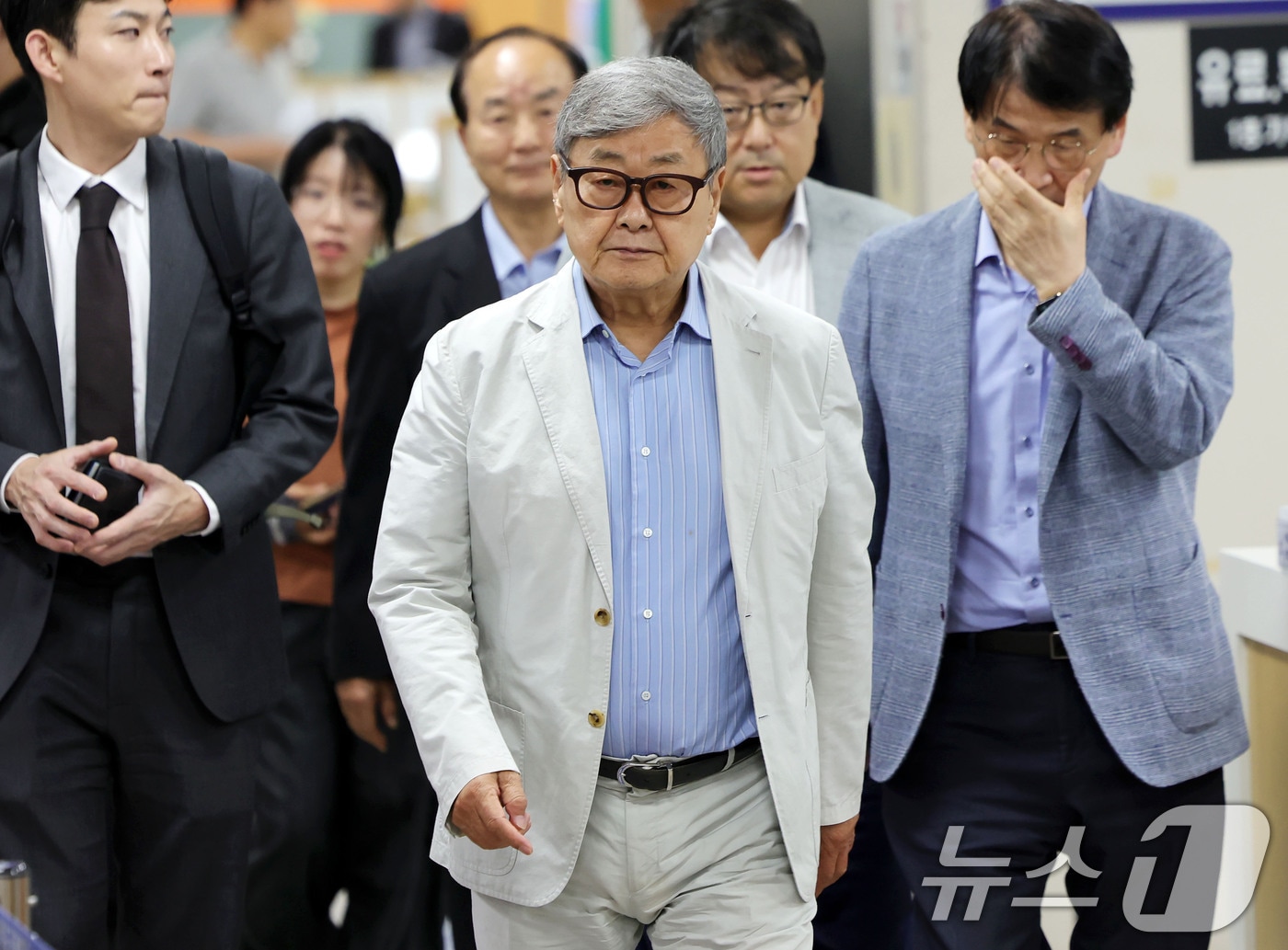 공시자료 허위제출 혐의를 받는 김준기 DB그룹 창업회장이 4일 오전 서울 서초구 중앙지방법원에서 열린 독점규제및공정거래법 위반 혐의 첫 공판에 출석하고 있다. (공동취재) 2026.9.4 ⓒ 뉴스1 안은나 기자