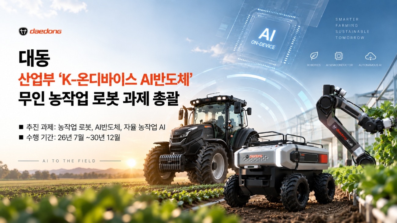 대동, K-AI칩 심은 무인 농작업 로봇 만든다...2030년 농가 실증 - 뉴스 썸네일 이미지
